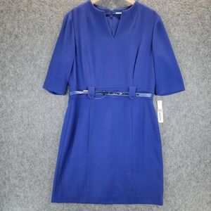 Antonio Melani Dress Womens 14 Blue Predawn‎ Sky Patricia Belted Textured Sheath